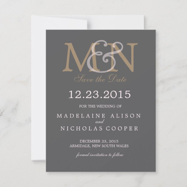 Custom charcoal modern wedding save the date (Front)