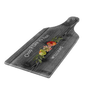 Custom Charcuterie Grey Wood Image Family Name  Cutting Board