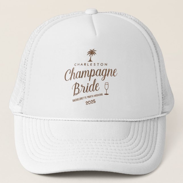 Custom Charleston Champagne Bride Bachelorette  Trucker Hat (Front)