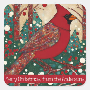 Custom Charming Whimsical Santa Blue Birds  Square Sticker