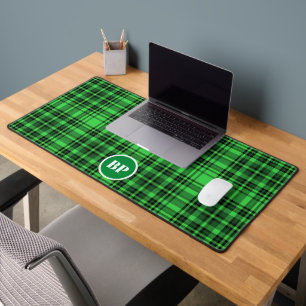 CUSTOM CHECK PLAID ELEGANT GREEN BLACK DESK MAT