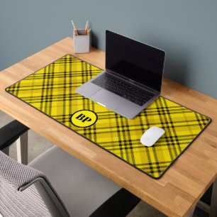 CUSTOM CHECK PLAID ELEGANT YELLOW BLACK DESK MAT