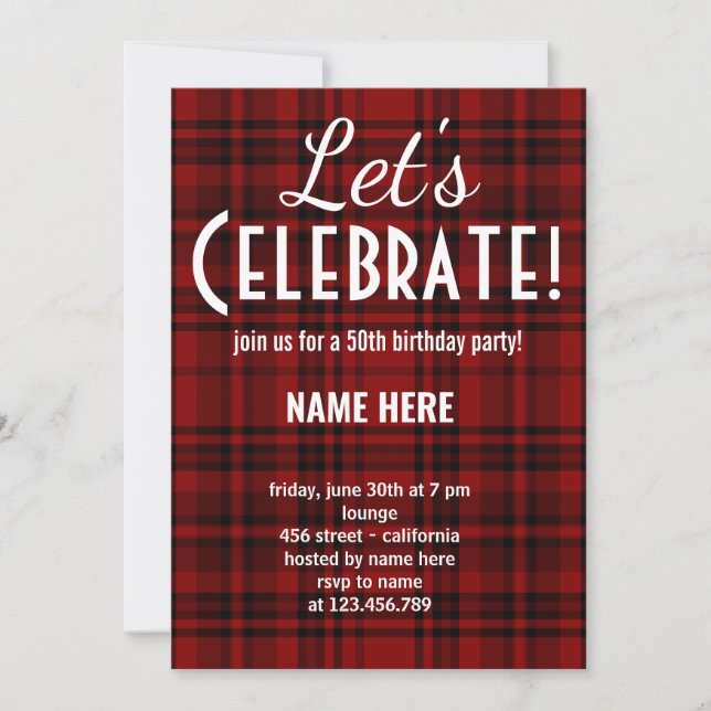 CUSTOM CHECK PLAID LET'S CELEBRATE BIRTHDAY PARTY INVITATION (Front)