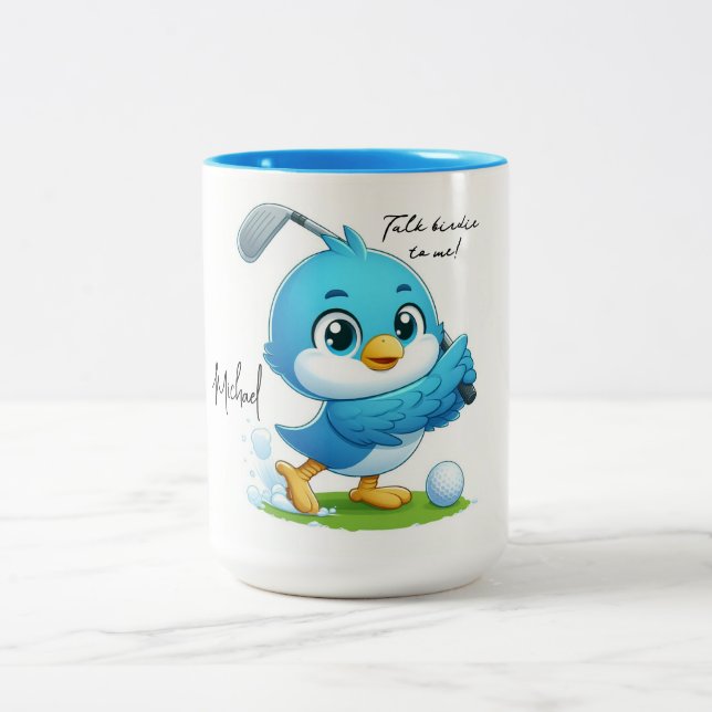 Custom Cheeky Golf Bird Cartoon Two-Tone Coffee Mug (Center)