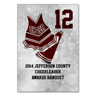 Custom Cheerleader Banquet Table Number Card