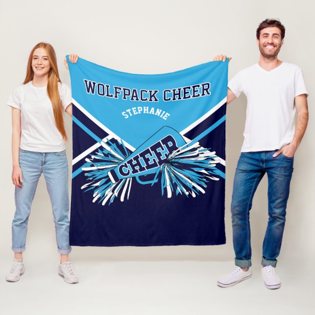Custom - 📣 Cheerleader  Blue, Navy Blue & White   Fleece Blanket (In Situ)