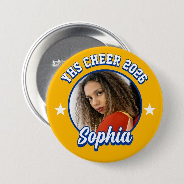 Custom Cheerleader Brag Button, Game Day Cheer 3 Inch Round Button (Front & Back)