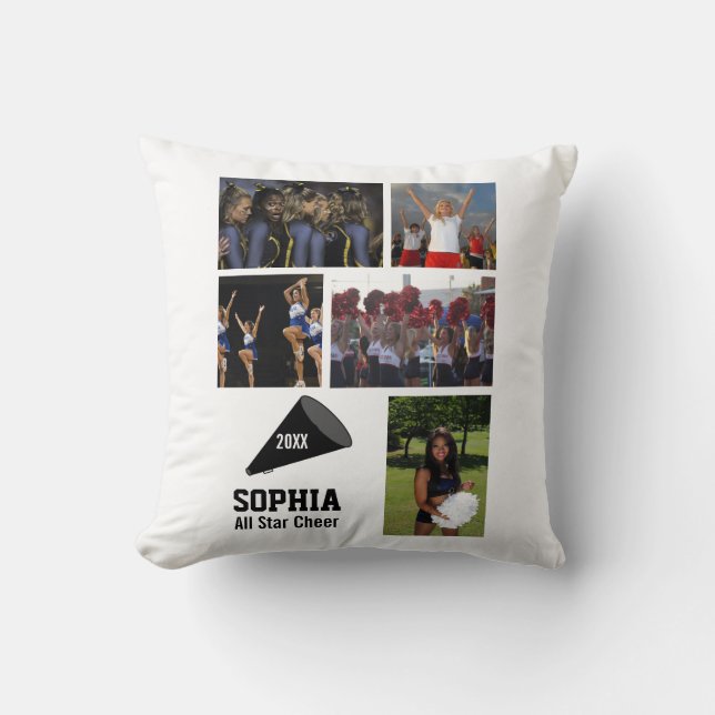 Custom Cheerleading Photo Collage Name Team Year Throw Pillow (Front)