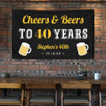 Custom Cheers & Beers Milestone Birthday Party Banner<br><div class="desc">Celebrate his milestone birthday with this cool custom banner in crisp black,  featuring "cheers and beers to XX years" in yellow and white lettering,  with two beer mug illustrations. Personalize with his name and the party date.</div>