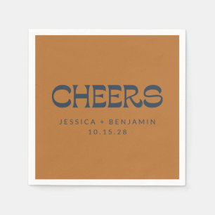 Custom Cheers Copper Navy Blue Modern Wedding Napkin