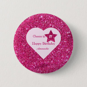 Custom Cheers to 21st pink glitter Happy birthday  2 Inch Round Button