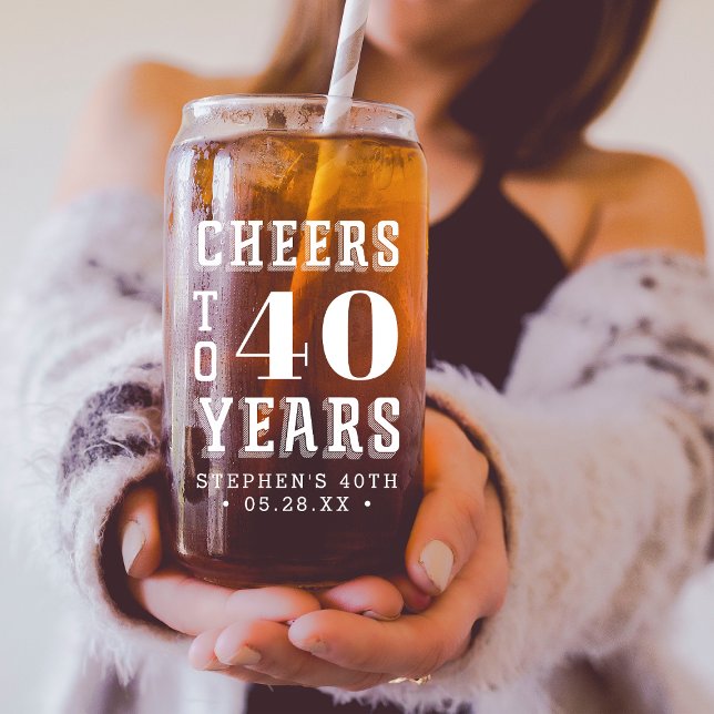 Custom Cheers to 40 Years | Any Milestone Birthday Can Glass (Creator Uploaded)