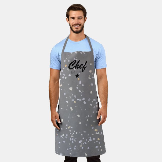 Custom Chef Baker Star Modern Grey Terrazzo Apron (Worn)