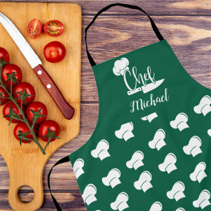 Custom Chef with Name Green & White Chef Hat Apron