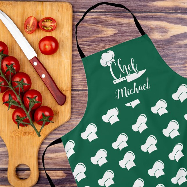 Custom Chef with Name Green & White Chef Hat Apron (Creator Uploaded)