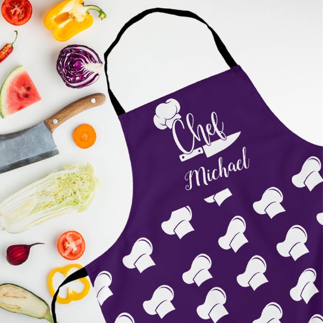 Custom Chef with Name Purple & White Chef Hat Apron (Creator Uploaded)