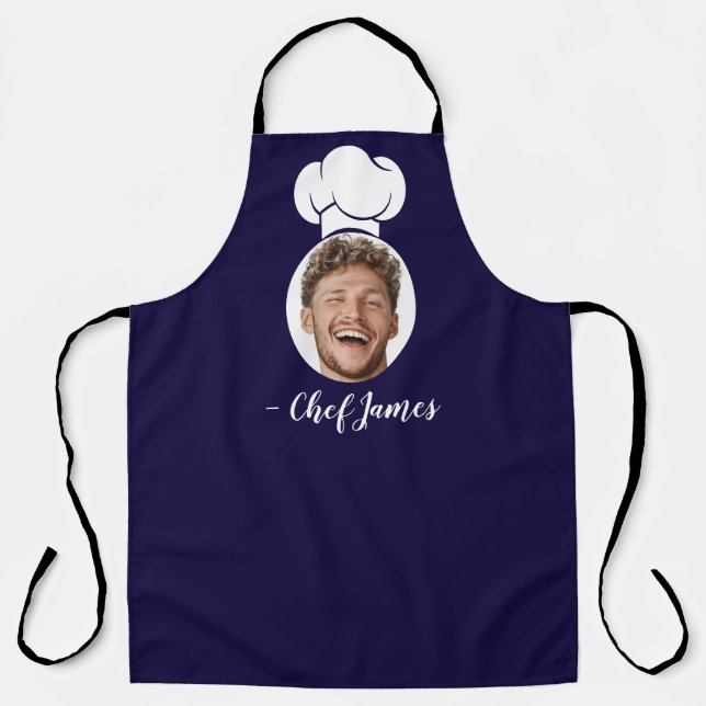 Custom Chef with Photo & Name Cooking Gift Blue Apron (Front)