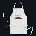 Custom Chemistry Teacher Science Standard Apron<br><div class="desc">If you are a scientist or need a geeky gift for the nerd in your life,  this cute customized design features a peace sign,  heart,  and chemicals in a beaker on a personalized apron for science experiments.</div>