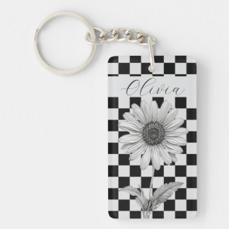 Custom Chequerboard Daisy Flower Keychain