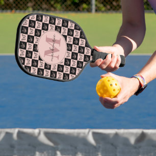 Custom Chequered Pink and Black Butterfly Pattern Pickleball Paddle