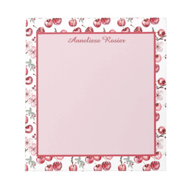 Custom Cherries and Cherry Blossom Pattern Notepad (Front)