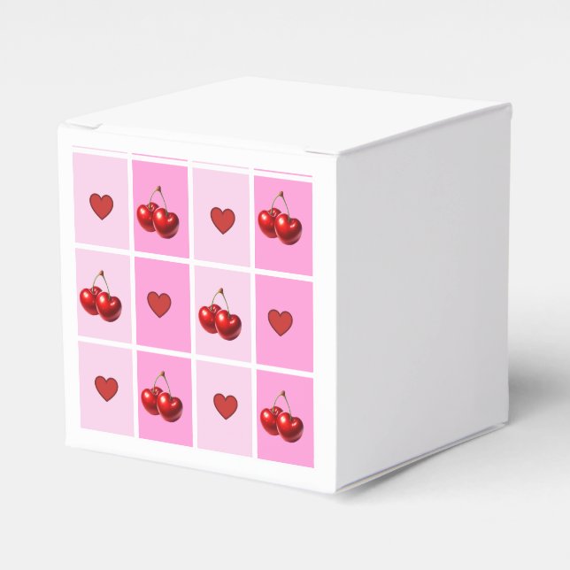 Custom Cherry Heart Checkerboard Pattern Favor Box (Front Side)