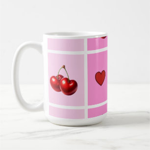 Custom Cherry Heart Chequerboard Pattern Coffee Mug