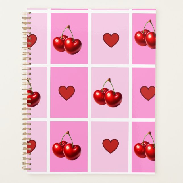 Custom Cherry Heart Chequerboard Pattern Planner (Front)