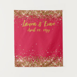 Custom Cherry Red Gold Glitter Wedding Photobooth  Tapestry