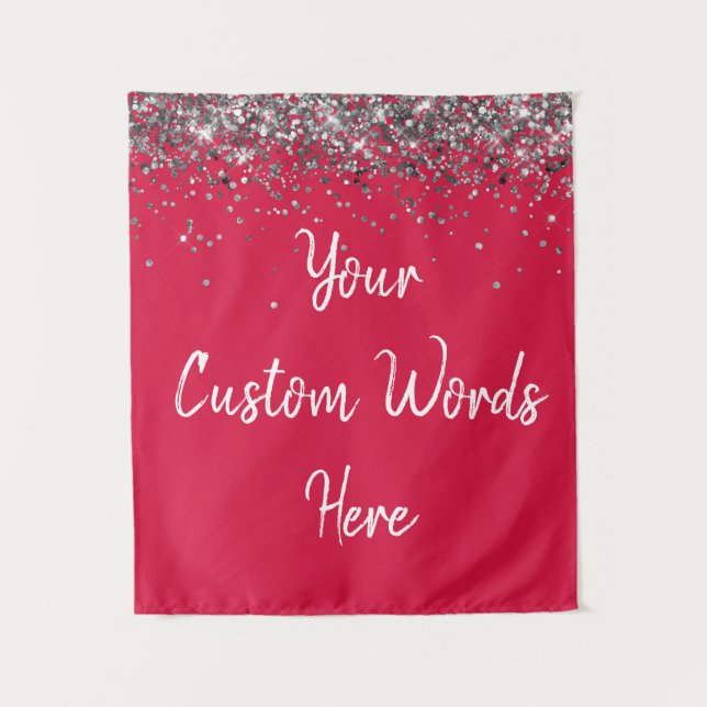 Custom Cherry Red Silver Birthday Party Photobooth Tapestry (Front)