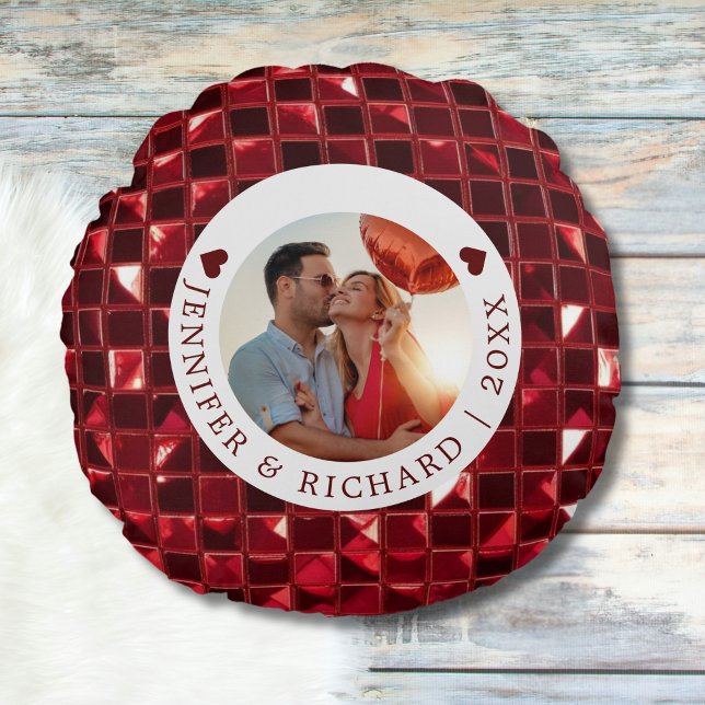 Custom Cherry Valentine's Day with Photo & Text Round Pillow (Custom Cherry Valentine's Day with Photo & Text Round Pillow)