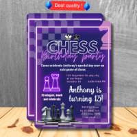 Custom Chess Birthday Party Invitation Neon Theme