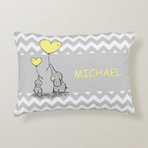 Custom Chevron Grey White Yellow Elephant Heart Decorative Pillow