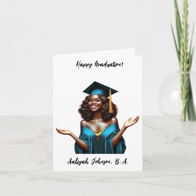 Custom Chic African-American Woman Graduation Card (Front)