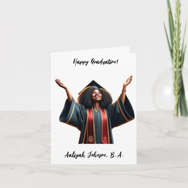Custom Chic African-American Woman Graduation Card (Front)