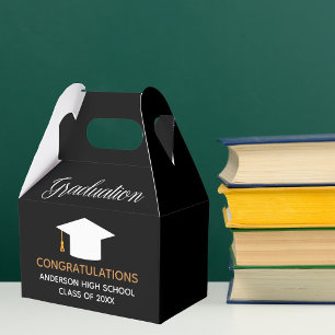 Custom Chic Black Congratulations Graduation Party Favor Box