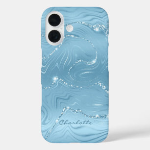 Custom Chic Blue Silver Glitter Pattern Girly iPhone 16 Case