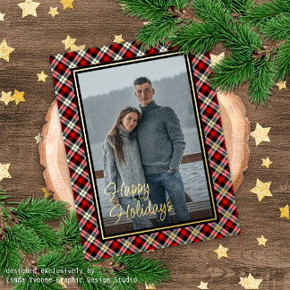 Custom Chic Buffalo Lumberjack Plaid Pattern Gold Foil Holiday Postcard
