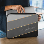 Custom Chic Dark Medium Light Grey Stripe Art Laptop Sleeve<br><div class="desc">Keep your new electronic device safe from scuffs and scratches with this stylish protective contemporary black, dark medium and light grey coloured striped water resistant neoprene laptop sleeve with zipper. With room to customize with name, monogram or initials of your choice. Beautiful, modern and cool cover for the trend-savvy and...</div>