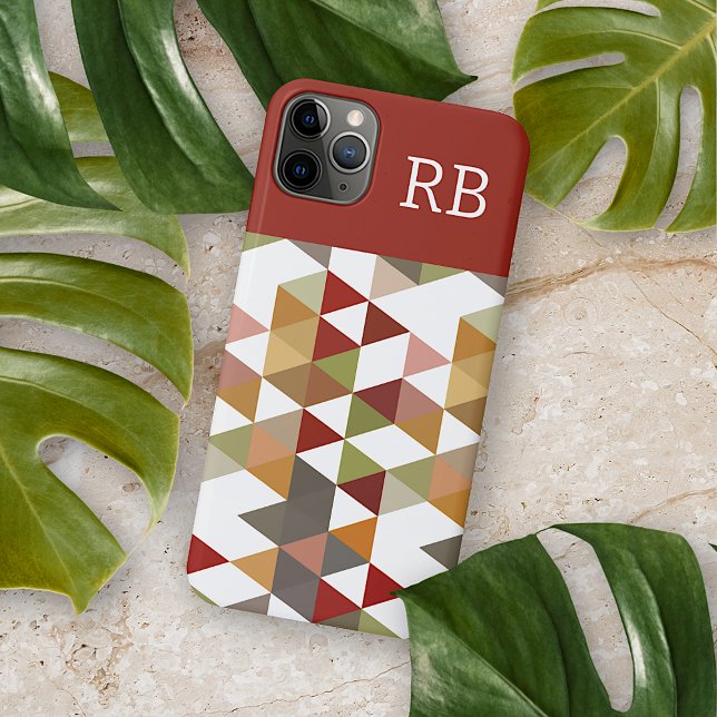Custom Chic Dark Red Green Taupe Brown Polygon Art iPhone Case (Creator Uploaded)