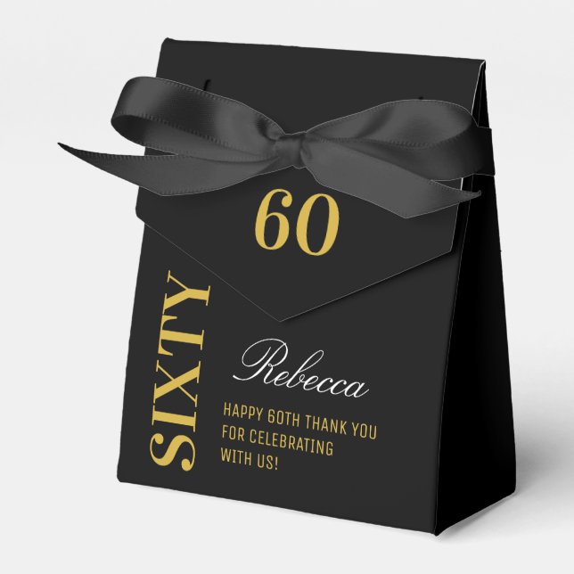 Custom Chic Elegant Sixty Birthday Black & Gold  Favor Box (Front Side)