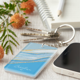 Custom Chic Gold Glitter Luxury Marble Art Pattern Keychain