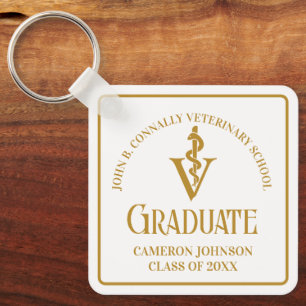 Custom Chic Gold Veterinary School Graduation Keychain