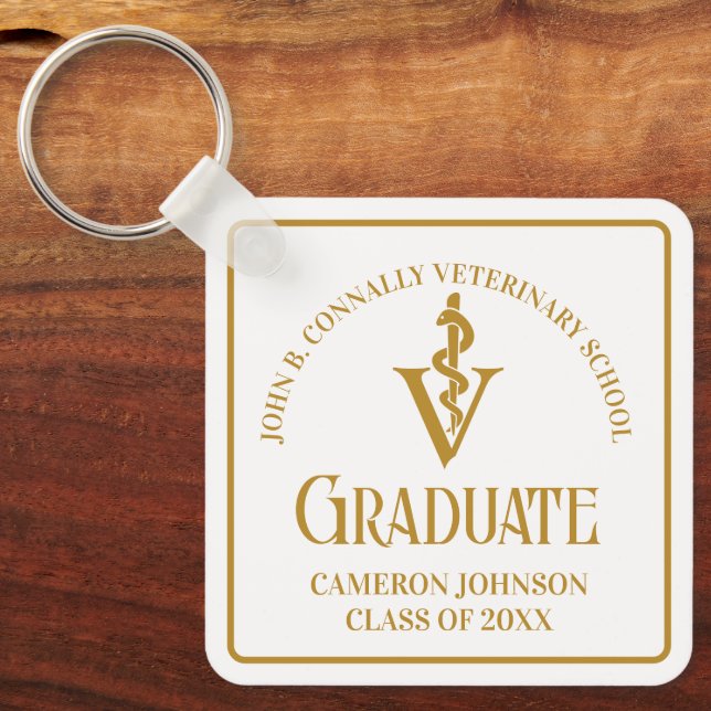 Custom Chic Gold Veterinary School Graduation Keychain (Front)