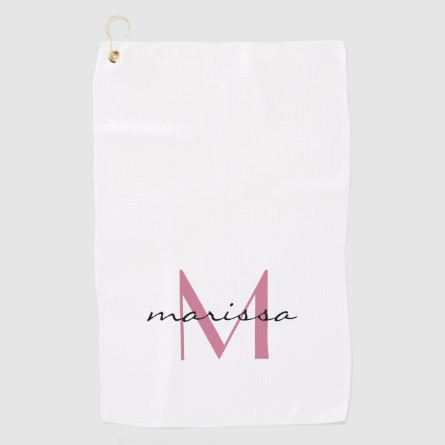 Custom Chic Ladies Pink Name Monogram Golf Towel (Front)