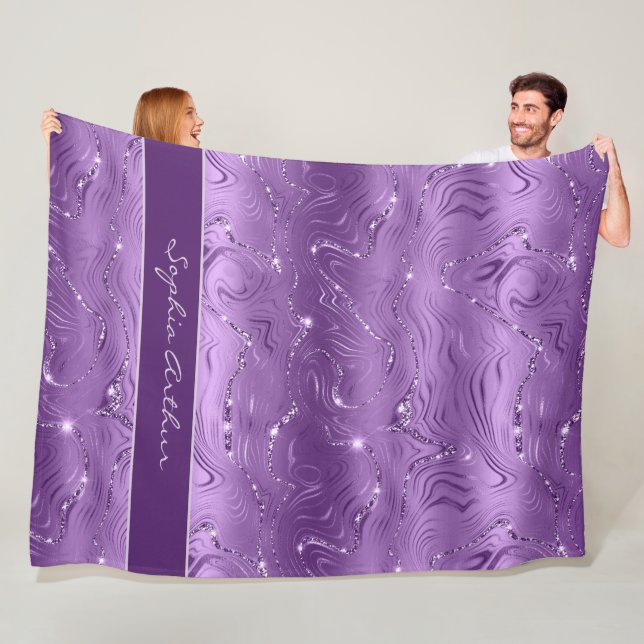 Custom Chic Luxury Purple Silver Glitter Pattern Fleece Blanket (In Situ)