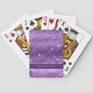 Custom Chic Luxury Purple Silver Glitter Pattern Playing Cards