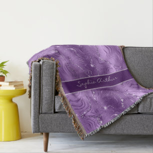 Custom Chic Luxury Purple Silver Glitter Pattern Throw Blanket