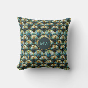 Custom Chic Peacock Colour Stained Glass Throw Pillow