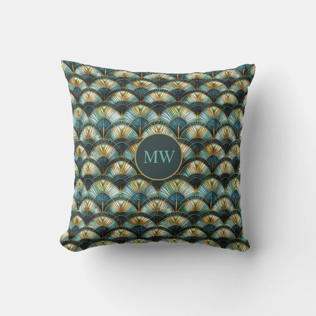 Custom Chic Peacock Colour Stained Glass Throw Pillow (Front)